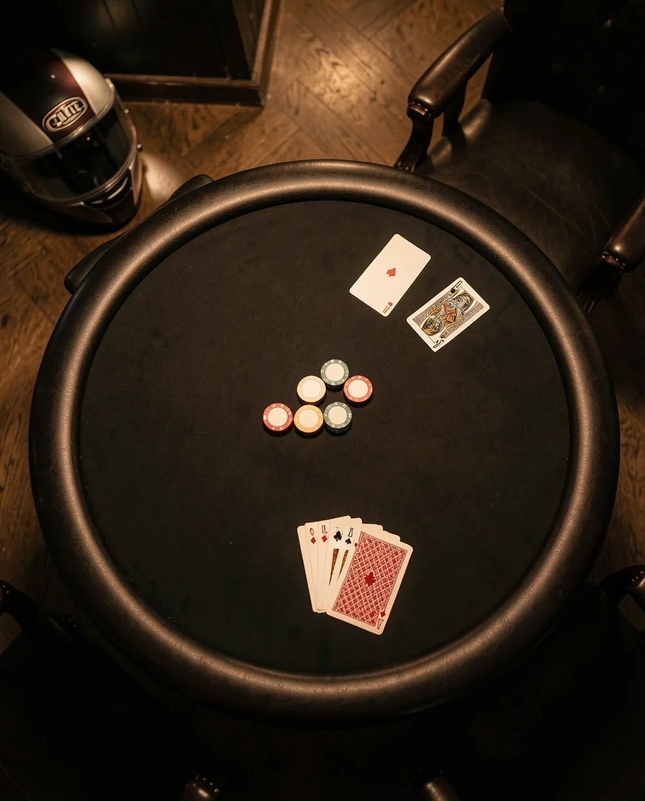 Ambiance feutrée du salon de poker pour riders