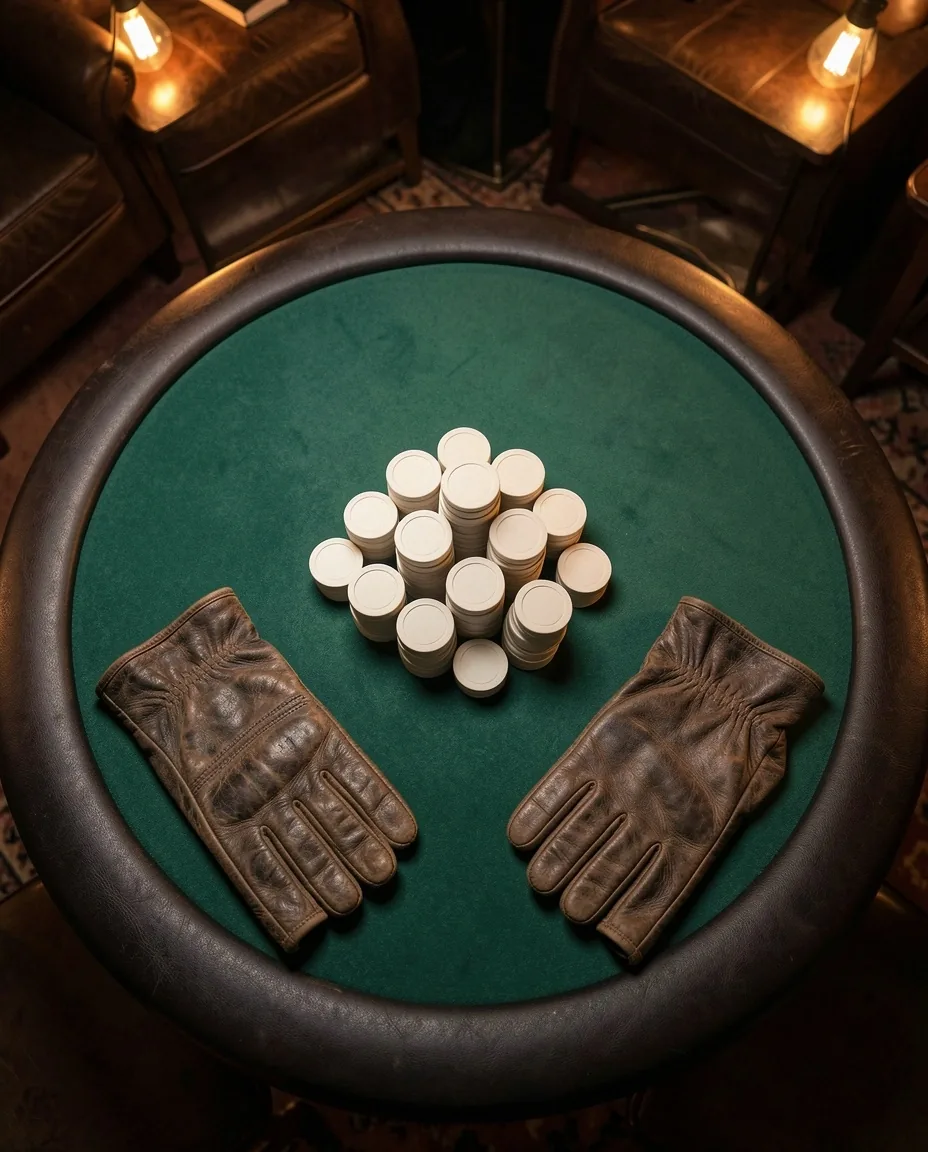Jetons et gants sur feutre de poker