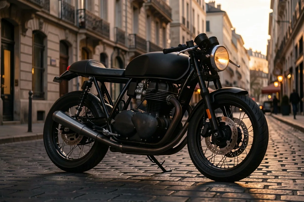 Moto cafe racer customisée réservoir noir mat