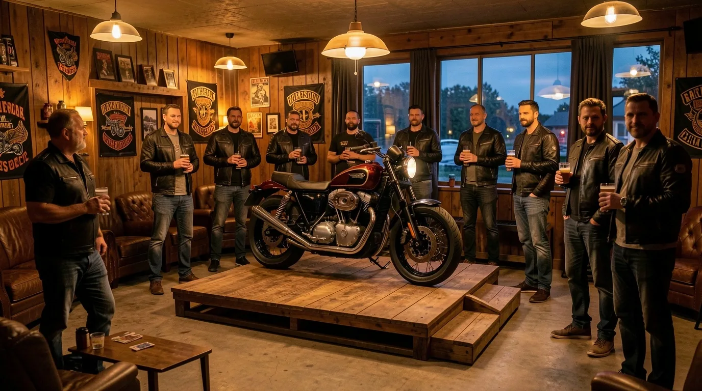 Présentation d'une nouvelle moto customisée lors d'une soirée de club