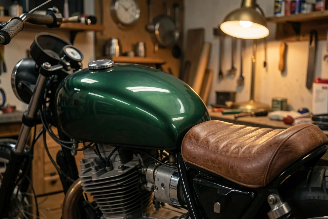 Scrambler customisé vert sombre métallisé