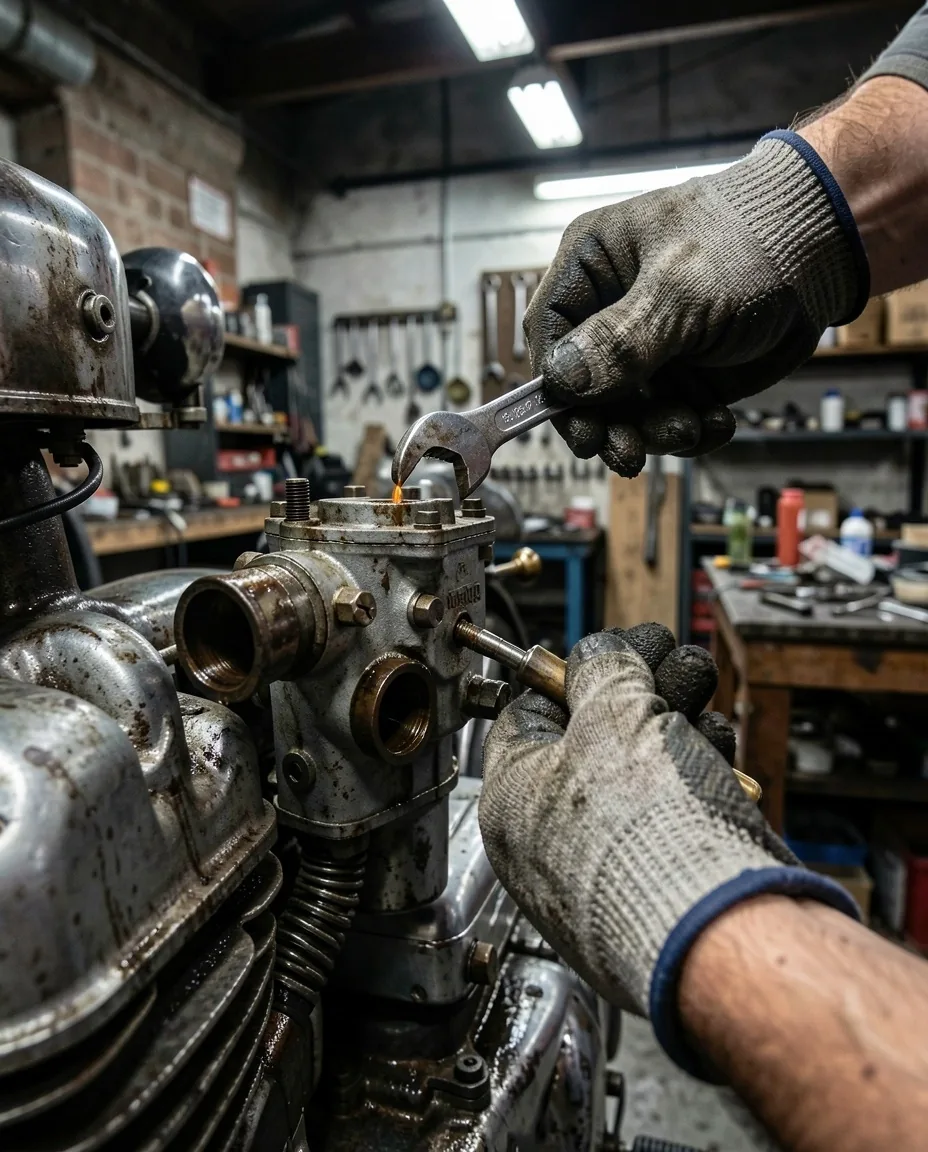 Détail mécanique moteur atelier Malone Loria